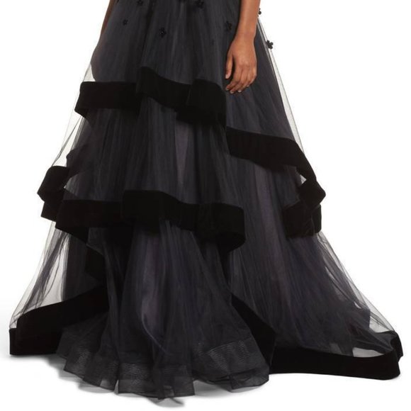 MAC DUGGAL 6634D FLORAL VELVET TRIM STRAPLESS BALL-GOWN DRESS sz 10 - Picture 5 of 9